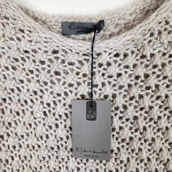 NWT Elsamanda Chunky Knit Alpaca Wool Sweater Boho Semi See Through Tan M - Picture 8 of 9